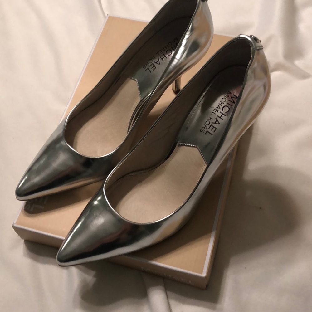 Michael Kors silver pointy toe pumps